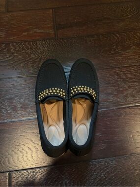 Black Studded Slip-On Women’s Loafers